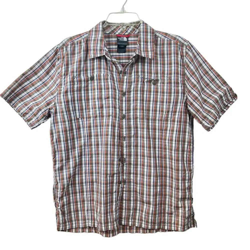 The North Face SS Medium button up in purple‎ orange plaid